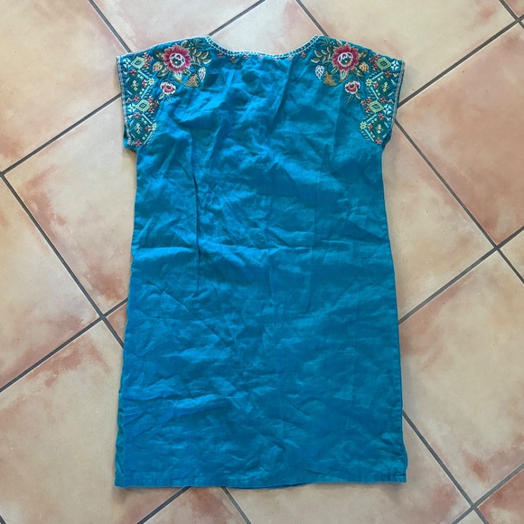 Gorgeous Johnny Was Turquoise Embroidered Linen Dress Size XS - Picture 2 of 6